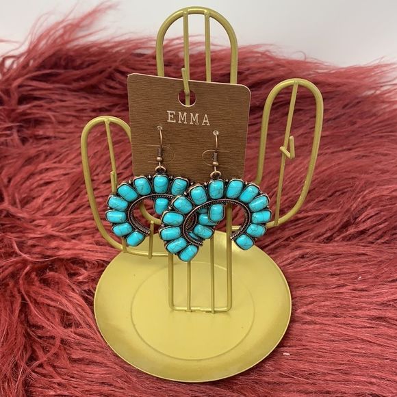 Western Turquoise and Copper Fishhook Earrings NWT - Picture 7 of 8